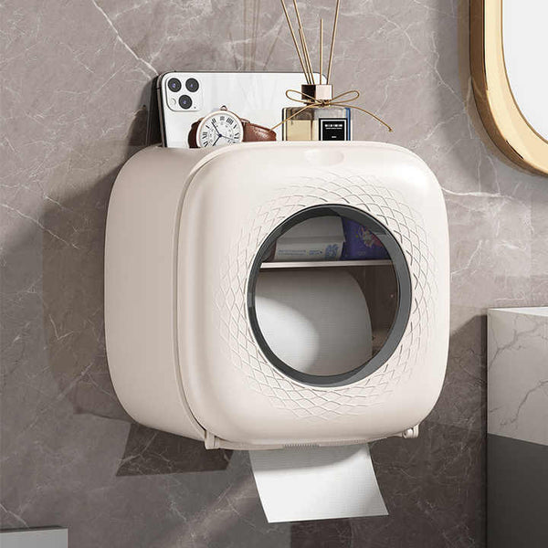 Elosung Light Khaki Wall Mounted Bathroom Tissue Box Waterproof Paper Towel Dispenser With Storage Shelf No Drill Design(Tissue Only) Tissue Box Cover