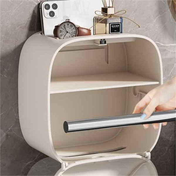 Elosung Light Khaki Wall Mounted Bathroom Tissue Box Waterproof Paper Towel Dispenser With Storage Shelf No Drill Design(Tissue Only) Tissue Box Cover