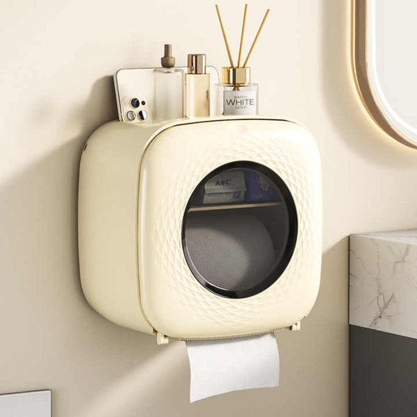 Light Yellow Wall Mounted Bathroom Tissue Box Waterproof Paper Towel Dispenser With Storage Shelf No Drill Design(Tissue Only) Tissue Box Covers