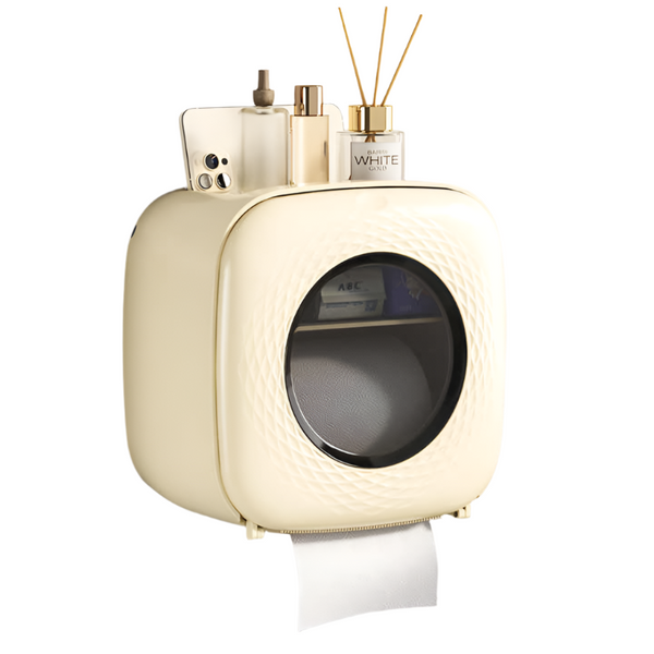 Light Yellow Wall Mounted Bathroom Tissue Box Waterproof Paper Towel Dispenser With Storage Shelf No Drill Design(Tissue Only) Tissue Box Covers