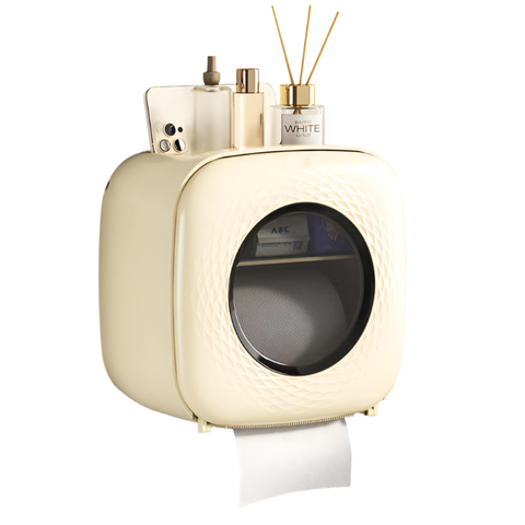 Light Yellow Wall Mounted Bathroom Tissue Box Waterproof Paper Towel Dispenser With Storage Shelf No Drill Design(Tissue Only) Tissue Box Covers