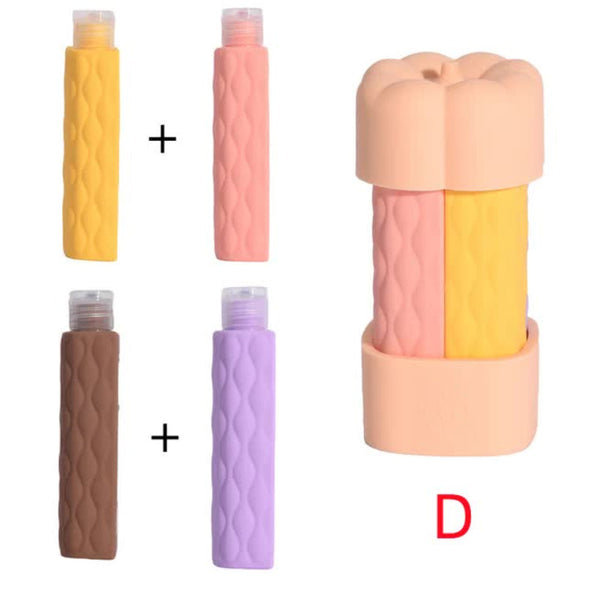 Pink Combination Travel Silicone Reusable Bottles Set 4 In 1 Containers For Shampoo And Shower Gel Tpr+Pe Material Compact Leak Proof Travel Bottles &