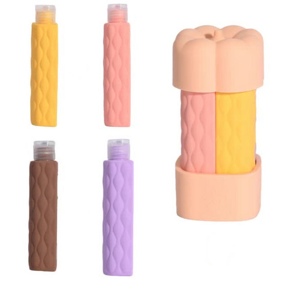 Pink Combination Travel Silicone Reusable Bottles Set 4 In 1 Containers For Shampoo And Shower Gel Tpr+Pe Material Compact Leak Proof Travel Bottles &