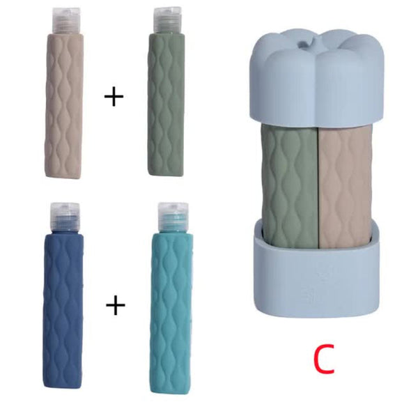 Blue Combination Travel Silicone Reusable Bottles Set 4 In 1 Portable Containers For Shampoo And Shower Gel Tpr+Pe Material Compact Leak Proof Travel