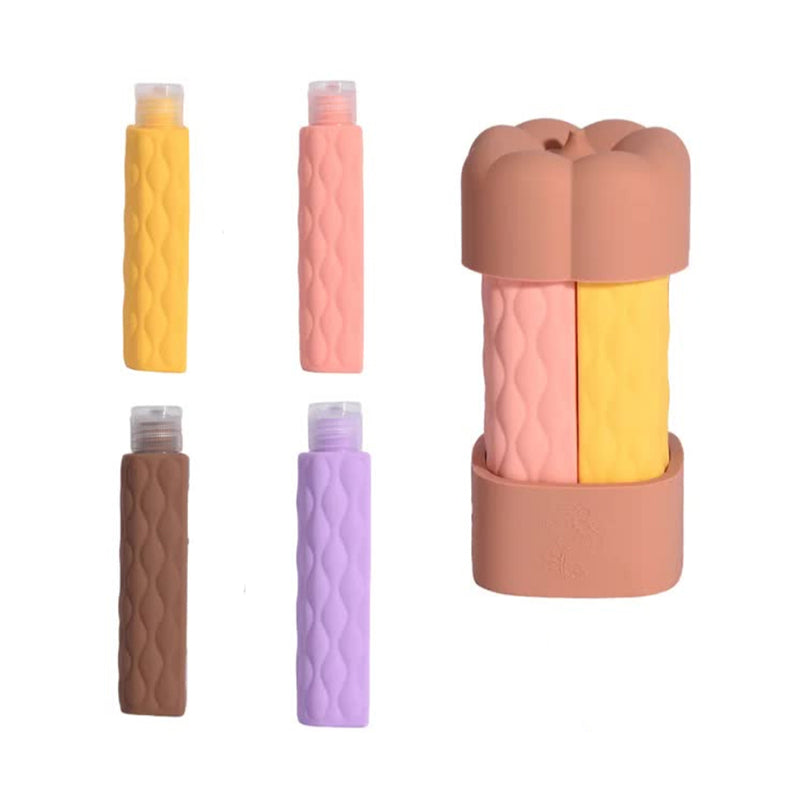 Brown Combination Travel Silicone Refillable Bottles Set 4 In 1 Portable Containers For Shampoo Shower Gel Tpr+Pe Material Compact Leak Proof Other Tr