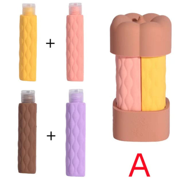 Brown Combination Travel Silicone Refillable Bottles Set 4 In 1 Portable Containers For Shampoo Shower Gel Tpr+Pe Material Compact Leak Proof Other Tr