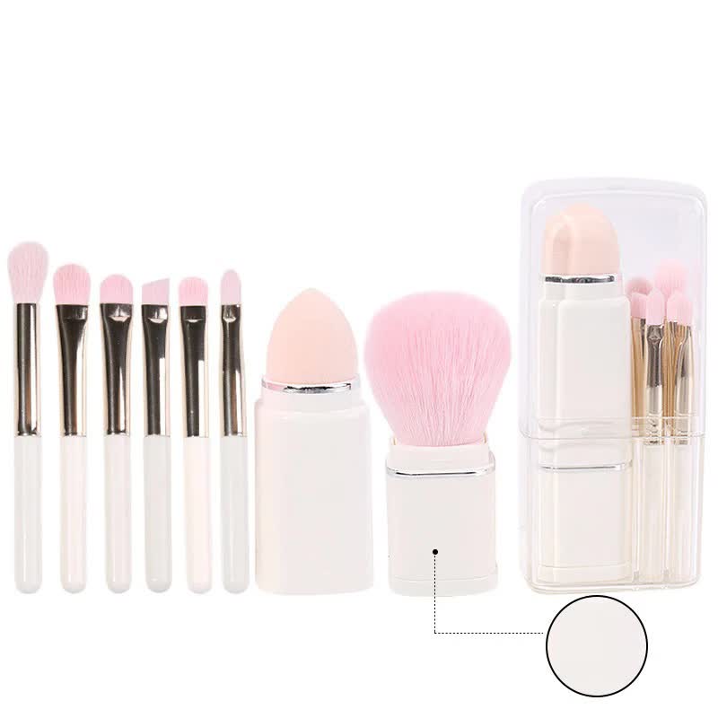 Elosung White 8 In 1 Retractable Mini Makeup Brush Set With Protective Cover Compact Design For Travel And On The Go Touchups Brushes