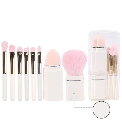 Elosung White 8 In 1 Retractable Mini Makeup Brush Set With Protective Cover Compact Design For Travel And On The Go Touchups Brushes