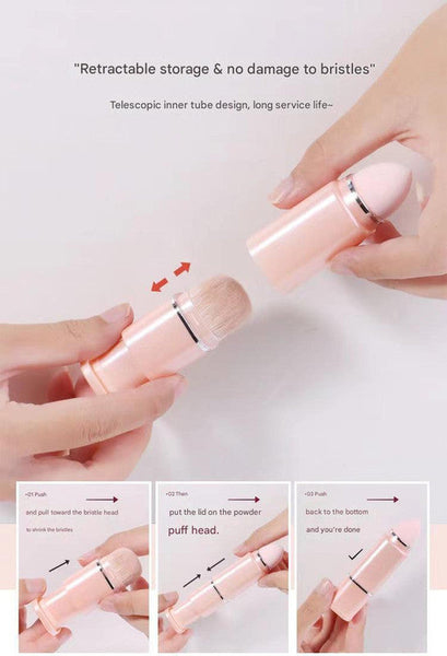 Red 8 In 1 Retractable Mini Makeup Brush Set With Protective Cover Compact Design For Travel And On The Go Touchups Brushes