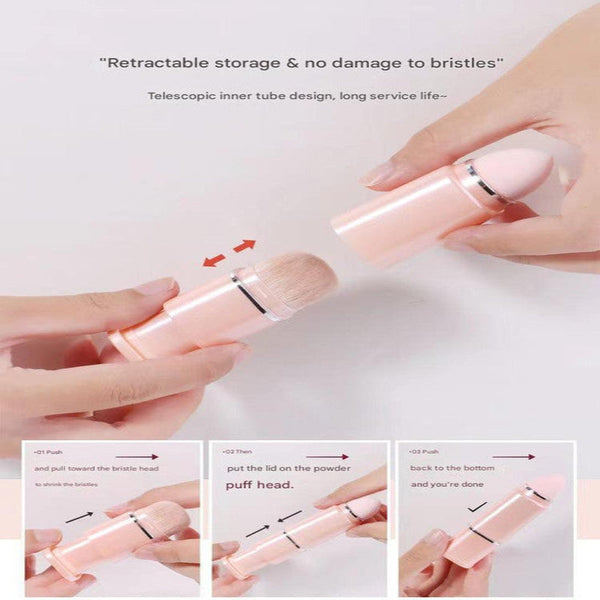 Green 8 In 1 Retractable Mini Makeup Brush Set With Protective Cover Compact Design For Travel And On The Go Touchups Brushes