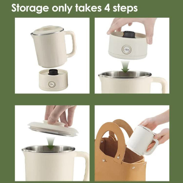 Elosung White Foldable Travel Electric Kettle 304 Stainless Steel Water Boiler Kettles