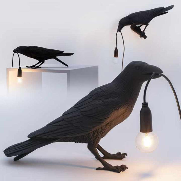 Elosung Black Bird Right Wall Lamp Nordic Resin Creative Animal Bedside Decorative Usb Night Light Stylish Perched For Bedroom And Living Room Lamps