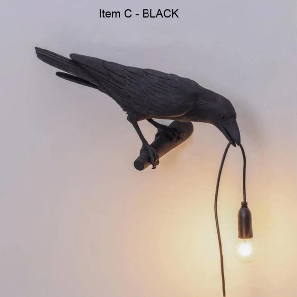 Elosung Black Bird Left Wall Lamp Nordic Resin Creative Animal Bedside Decorative Usb Night Light Stylish Perched For Bedroom And Living Room Lamps
