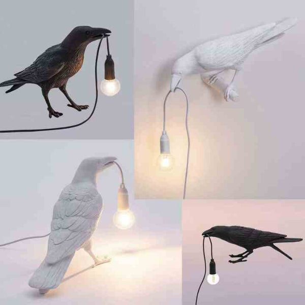 Elosung White Bird Standing Shape Nordic Resin Wall Lamp Creative Animal Bedside Decorative Usb Night Light Stylish Perched For Bedroom And Living Roo