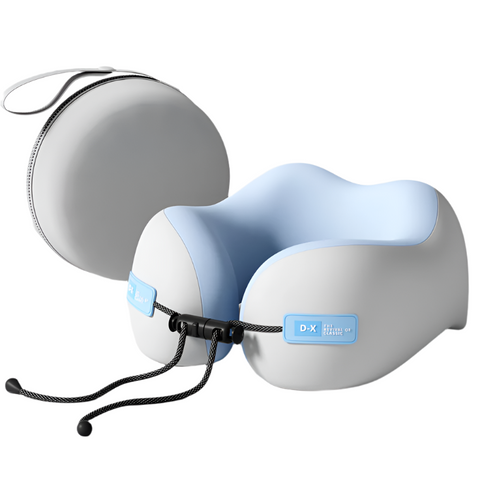 Blue And Grey U Shaped Memory Foam Travel Pillow Ergonomic Neck Support For Airplane Car Office Lightweight & Compact With Storage Box Pillows