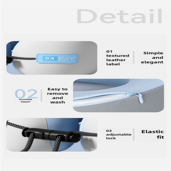 Blue And Grey U Shaped Memory Foam Travel Pillow Ergonomic Neck Support For Airplane Car Office Lightweight & Compact With Storage Box Pillows