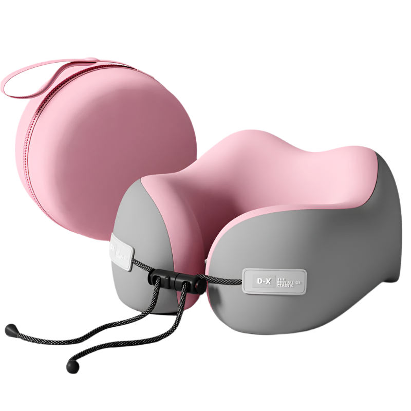 Elosung Pink And Grey Portable U Shaped Memory Foam Travel Pillow Ergonomic Neck Support For Airplane Car Office Lightweight & Compact With Storage Bo