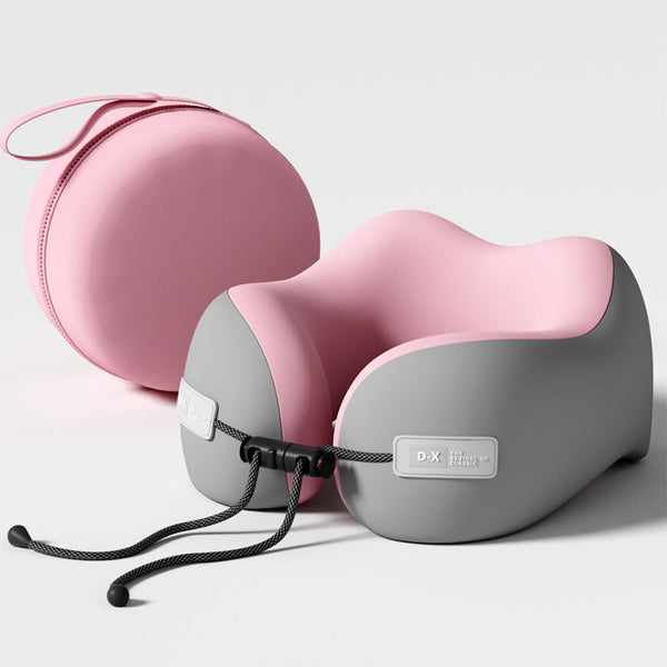 Elosung Pink And Grey Portable U Shaped Memory Foam Travel Pillow Ergonomic Neck Support For Airplane Car Office Lightweight & Compact With Storage Bo