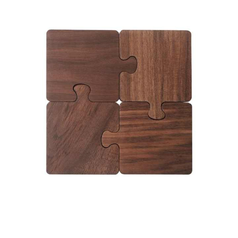 Wood Colour Natural Black Walnut Wooden Heat Resistant Tea Cup Pads Puzzle Shaped Drink Mats Eco Friendly Accessories Set Coasters