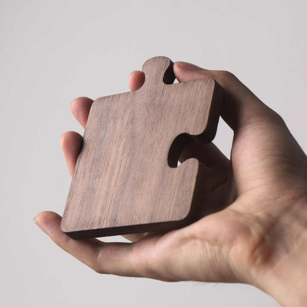 Elosung Light Yellow Natural Black Walnut Wooden Heat Resistant Tea Cup Pads Puzzle Shaped Drink Mats Eco Friendly Accessories Coasters
