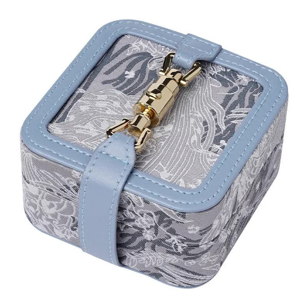 Veile Studios Blue Portable Embossed Jewelry Box Flip Top Necklace Ring And Earring Organizer With Elegant Design(The Is Prop For Photo Shoot Not Incl