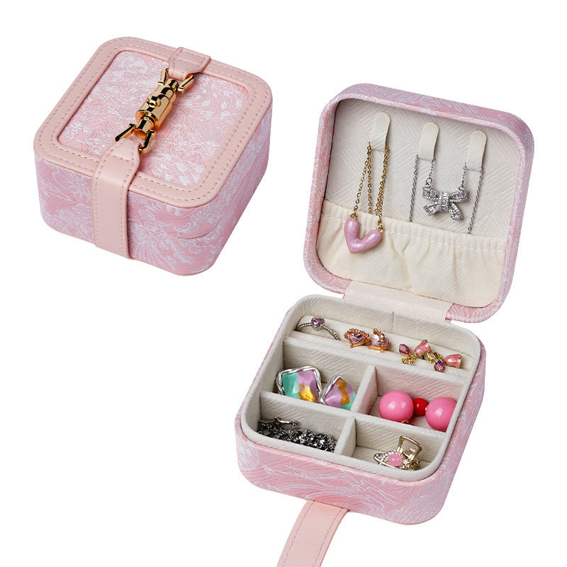 Veile Studios Elosung Pink Embossed Jewelry Box Flip Top Necklace Ring And Earring Organizer With Elegant Design(The Is Prop For Photo Shoot Not Inclu
