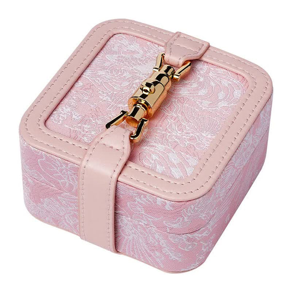 Veile Studios Elosung Pink Embossed Jewelry Box Flip Top Necklace Ring And Earring Organizer With Elegant Design(The Is Prop For Photo Shoot Not Inclu