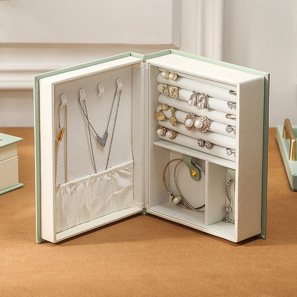 Veile Studios Light Green Creative Pu Jewelry Storage Book Magnetic Closure Organizer For Earrings Rings And Necklaces(The Is Prop Photo Shoot Not Inc