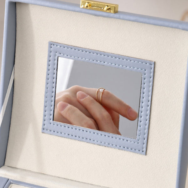 Veile Studios White Pink Luxury Pu Leather Jewelry Storage Box 3 Tier Organizer With Mirror For Necklaces Earrings And Rings(Jewelry Is Photo Prop Not