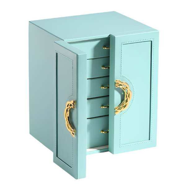 Veile Studios Elosung Light Blue Elegant 5 Layer Large Capacity Jewelry Storage Box With Dual Opening Doors Perfect For Organizing Necklaces Rings Ear
