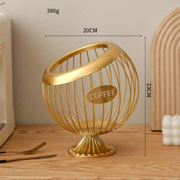 Gold Elegant Metal Coffee Capsule Storage Basket Multifunctional Fruit And Snack Holder For Modern Home Decor Baskets