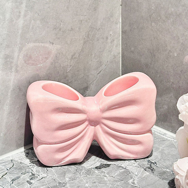Elosung Pink Creative Ceramic Bowknot Toothbrush Holder Elegant Bathroom Storage For Electric And Toothpaste Tumblers & Toothbrush Holders