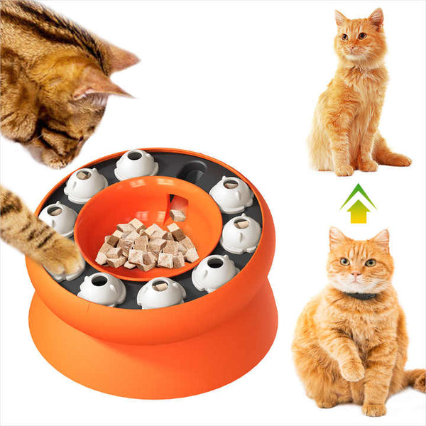 Elosung Orange Interactive Slow Feeder Cat Bowl 15 Tilt Design Puzzle For Healthy Eating Dishes Feeders & Fountains