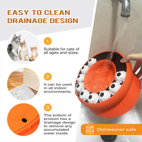 Elosung Orange Interactive Slow Feeder Cat Bowl 15 Tilt Design Puzzle For Healthy Eating Dishes Feeders & Fountains