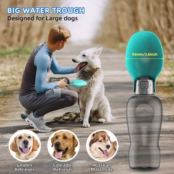 Green And Grey Portable Foldable Pet Water Bottle With 800Ml Capacity Leakproof Travel Hydration Dispenser For Dogs Cats Dishes Feeders & Fountains
