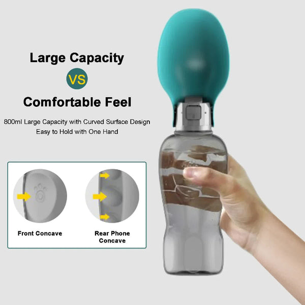 Green And Grey Portable Foldable Pet Water Bottle With 800Ml Capacity Leakproof Travel Hydration Dispenser For Dogs Cats Dishes Feeders & Fountains