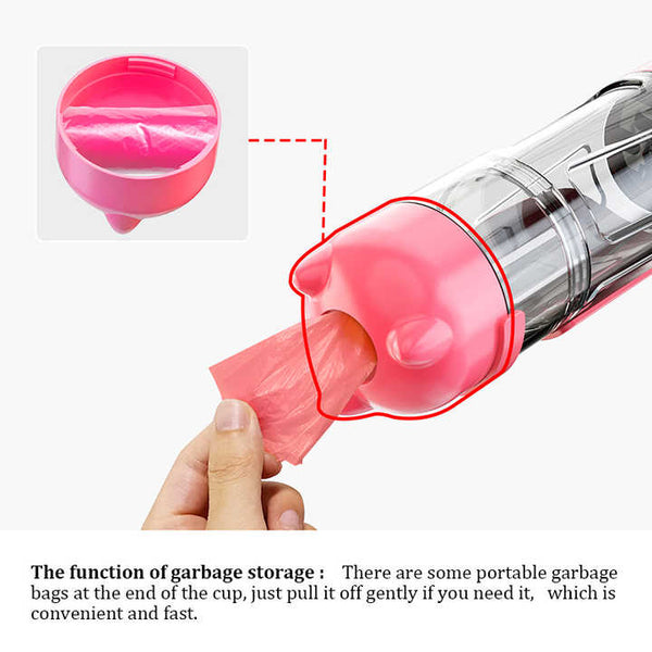 Elosung Pink 500Ml Portable Pet Water Bottle | Multifunctional Travel Feeder Outdoor Dog Drinking With Waste Shovel Water Bottles
