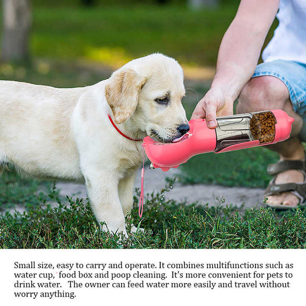 Elosung Pink 500Ml Portable Pet Water Bottle | Multifunctional Travel Feeder Outdoor Dog Drinking With Waste Shovel Water Bottles