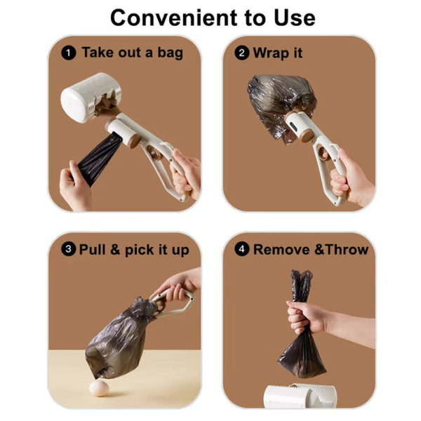 Grey Dog Poop Scooper With Large 9.5Cm Opening Ergonomic Handle Lightweight 320G Pet Waste Picker Pooper Scooper & Bags