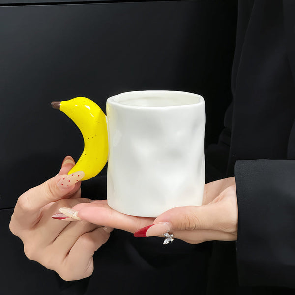 Elosung Banana Creative Fruit Ceramic Mug Adorable Handle Design 280Ml Couple Cups Perfect Gift For Birthdays Or Valentine's Day Mugs