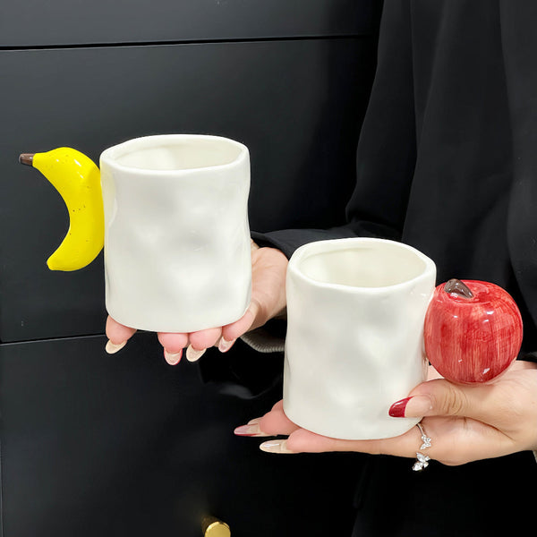 Elosung 2 Piece Set Apple And Banana Creative Fruit Ceramic Mug Adorable Handle Design 280Ml Couple Cups Perfect Gift For Birthdays Or Valentine's Day