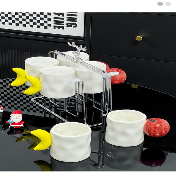 Elosung 2 Piece Set Apple And Banana Creative Fruit Ceramic Mug Adorable Handle Design 280Ml Couple Cups Perfect Gift For Birthdays Or Valentine's Day