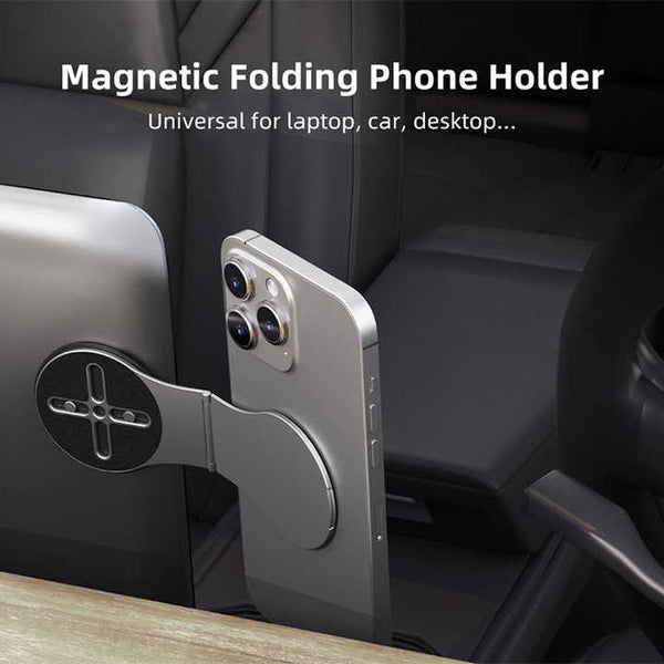Elosung Grey Magnetic Foldable Phone Stand Universal Aluminum Alloy Desktop & Tesla Car Mount Compact And Lightweight Design Mounts & Holders
