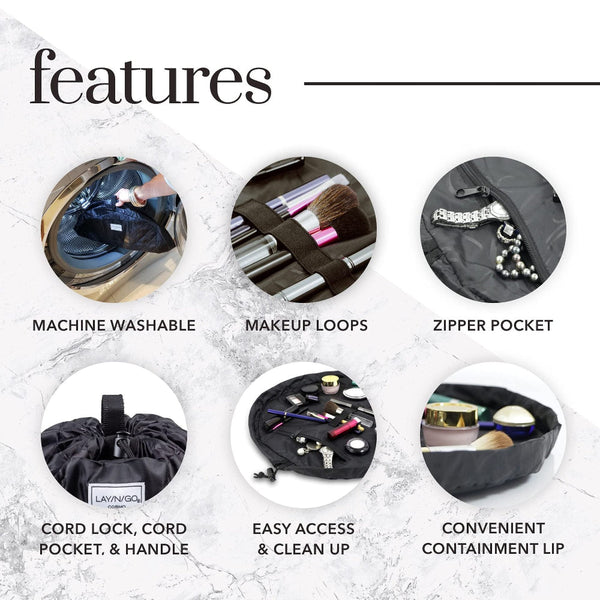 Elosung Black Drawstring Cosmetic Storage Bag For Travel And Daily Use(Cosmetics Pictured Are Photo Props Not Included) Makeup Bags & Cases