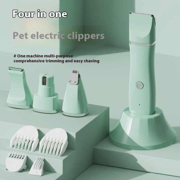 Elosung White 4 In 1 Pet Grooming Electric Clippers Professional Rechargeable Trimmer For Dogs & Cats Paw Fur Nail And Ear Care | Compact Design Clipp