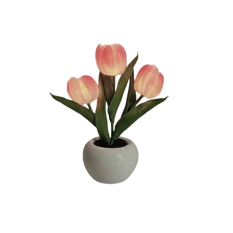 Pink Flowers Usb Tulip Night Light Bedroom Decor Table Lamp With Pu & Ceramic Pot Perfect Gift For Family Friends Night Lights