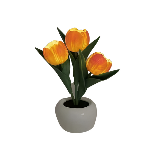 Elosung Orange Flowers Usb Tulip Night Light Bedroom Decor Table Lamp With Pu & Ceramic Pot Perfect Gift For Family Friends Night Lights