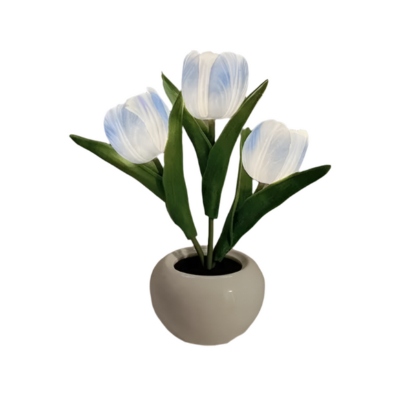 Blue Flowers Usb Tulip Night Light Bedroom Decor Table Lamp With Pu & Ceramic Pot Perfect Gift For Family Friends Night Lights