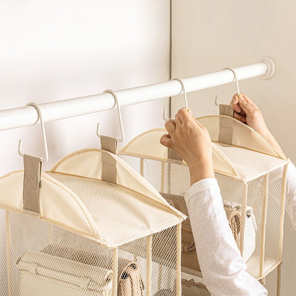 Elosung Off White Hanging Dustproof Storage Bag Multi Layer Organizer For Bags Clothes & Accessories 3 Tier Non Woven Fabric Storage Bags
