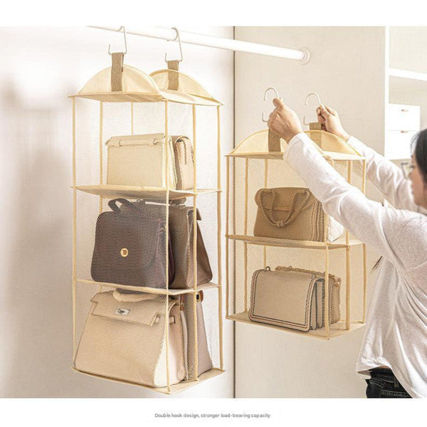 Grey Hanging Dustproof Storage Bag Multi Layer Organiser For Bags Clothes And Accessories 4 Tier Non Woven Fabric Storage Bags